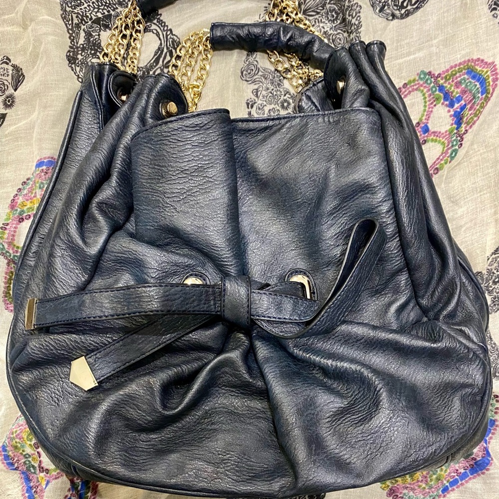 Large Navy Blue Purse with Gold Chain Handle (includes shoulder strap)
